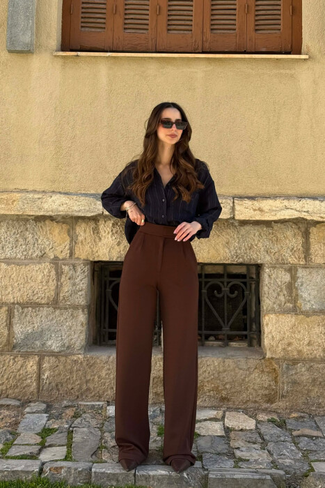 ONE COLOR SIMPLE WOMAN TROUSERS BROWN/KAFE 