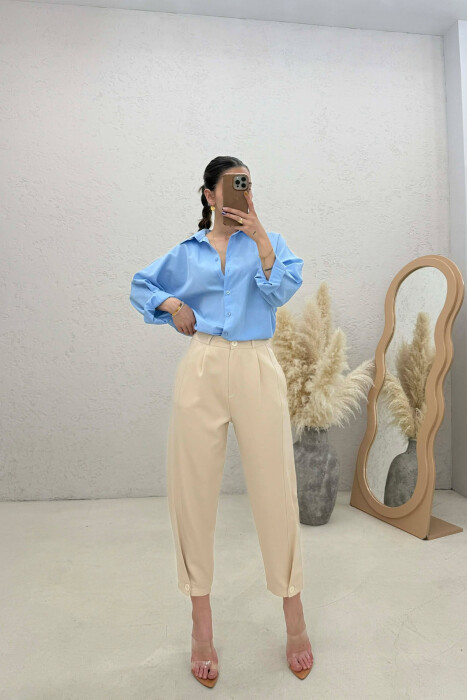 ONE COLOR SIMPLE WOMAN TROUSERS CREAM/KREM - KLAUDIO FASHION
