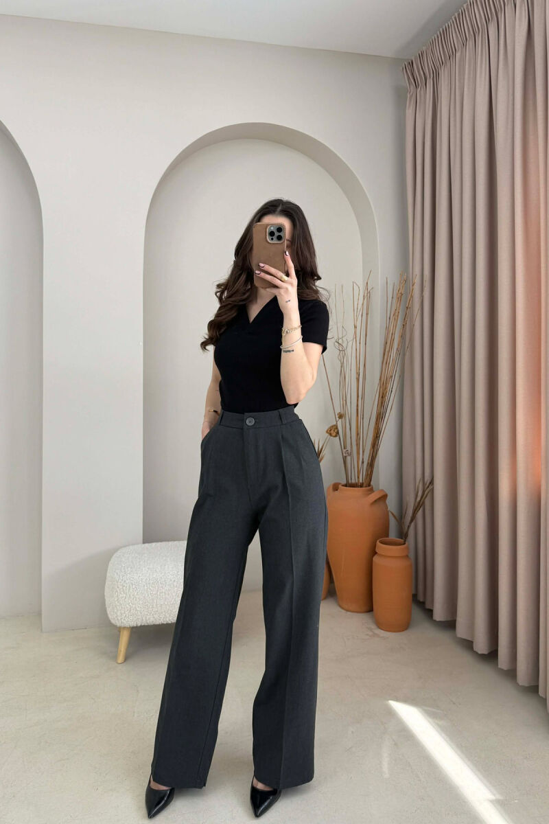 ONE COLOR SIMPLE WOMAN TROUSERS DARK GREY/GEE - 2