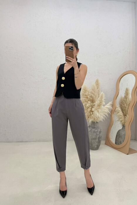 ONE COLOR SIMPLE WOMAN TROUSERS GREY-GREY/GG - KLAUDIO FASHION