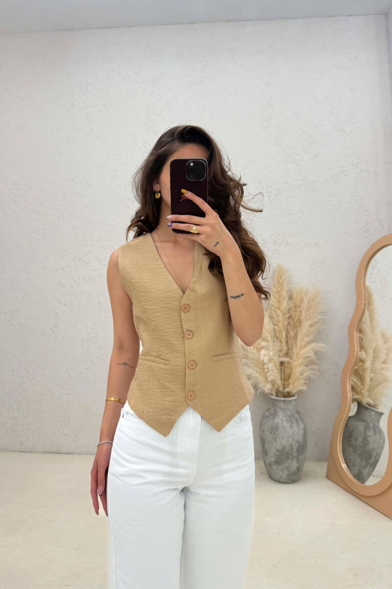 ONE COLOR SIMPLE WOMAN VEST BEIGE/BEZHE - 1