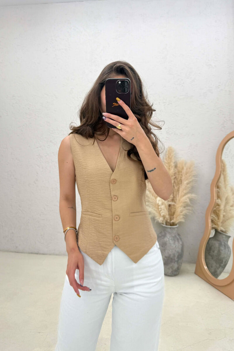 ONE COLOR SIMPLE WOMAN VEST BEIGE/BEZHE - 4