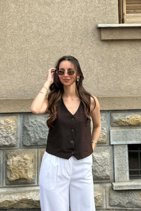 ONE COLOR SIMPLE WOMAN VEST BROWN/KAFE - KLAUDIO FASHION