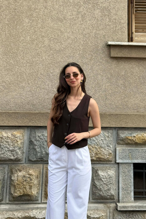 ONE COLOR SIMPLE WOMAN VEST BROWN/KAFE - 2