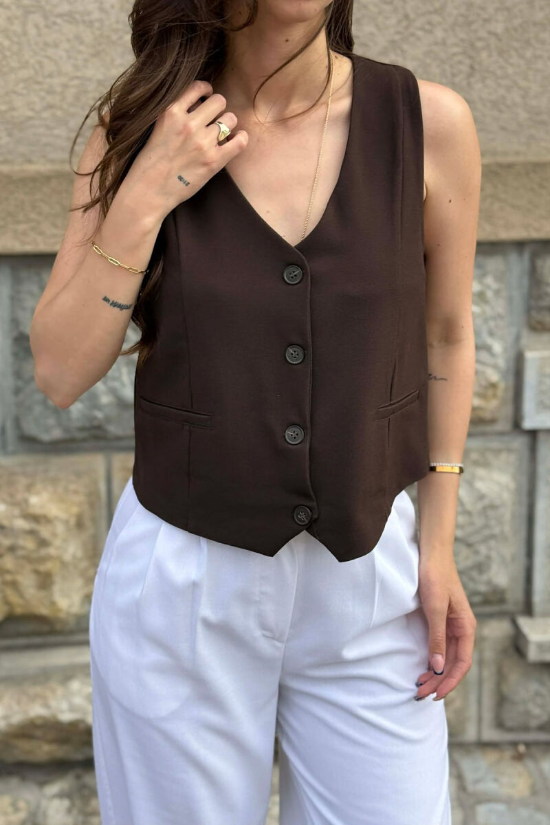ONE COLOR SIMPLE WOMAN VEST BROWN/KAFE - 3