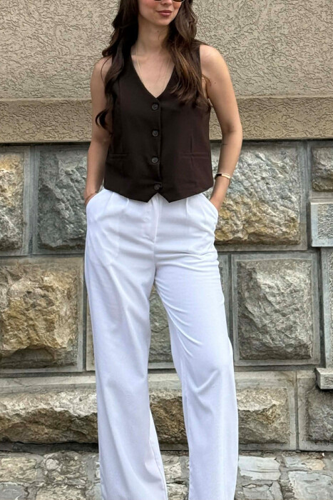 ONE COLOR SIMPLE WOMAN VEST BROWN/KAFE - 4