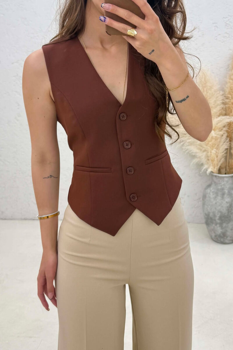 ONE COLOR SIMPLE WOMAN VEST BROWN/KAFE - 2