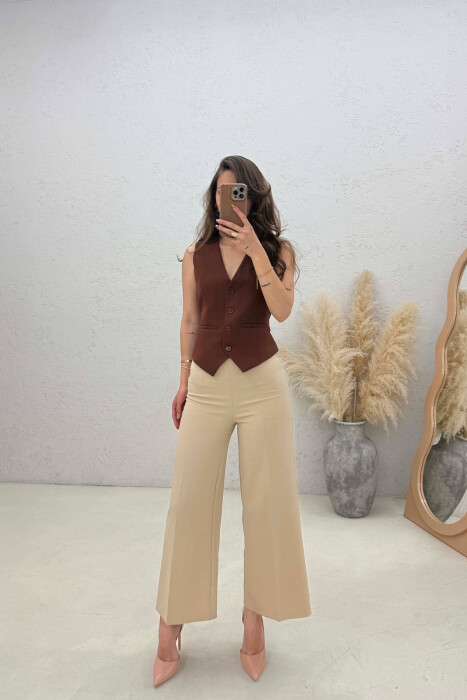 ONE COLOR SIMPLE WOMAN VEST BROWN/KAFE - 4