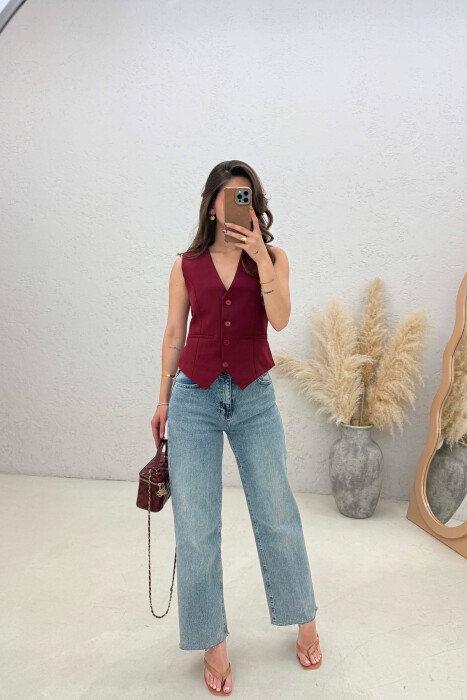 ONE COLOR SIMPLE WOMAN VEST BURGUNDY/VISHNJE - 4