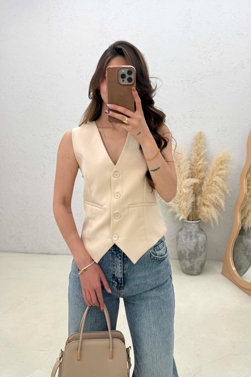 ONE COLOR SIMPLE WOMAN VEST CREAM/KREM - 1