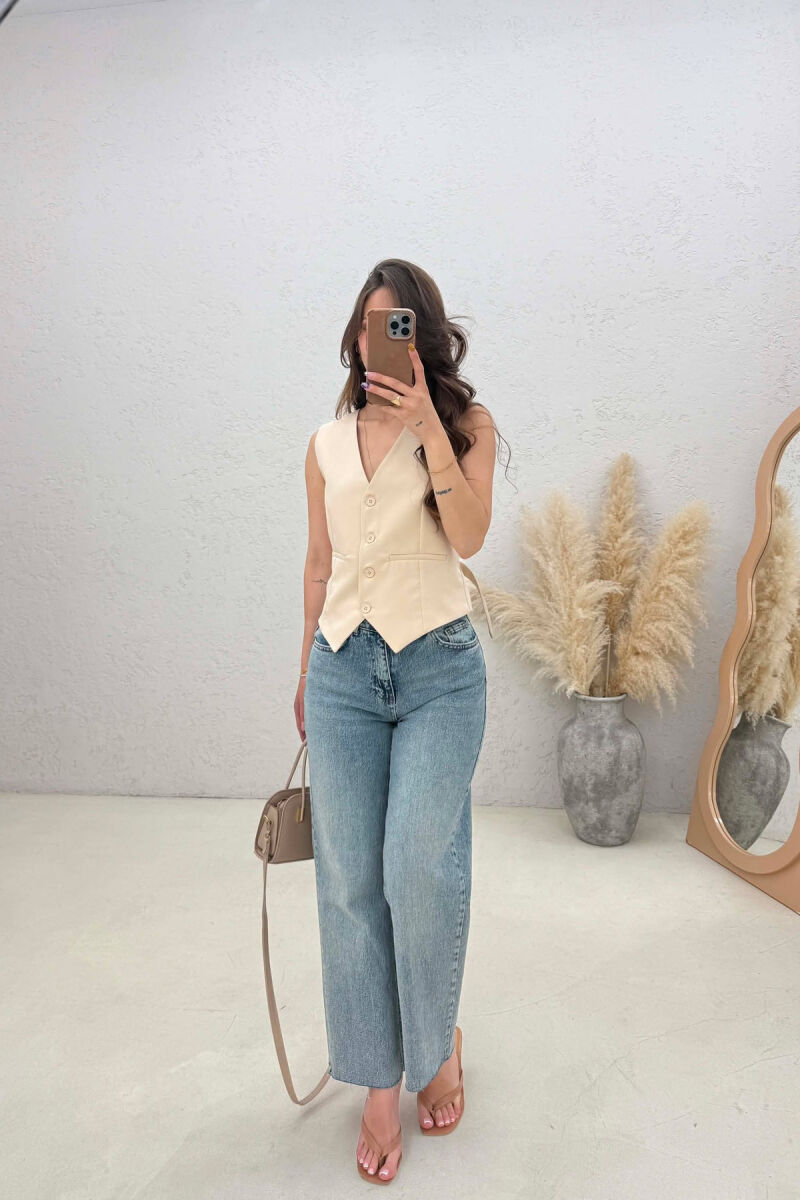 ONE COLOR SIMPLE WOMAN VEST CREAM/KREM - 3