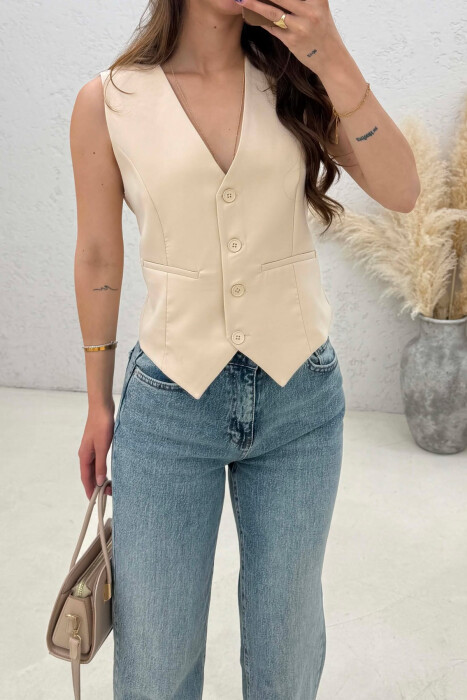 ONE COLOR SIMPLE WOMAN VEST CREAM/KREM - 4