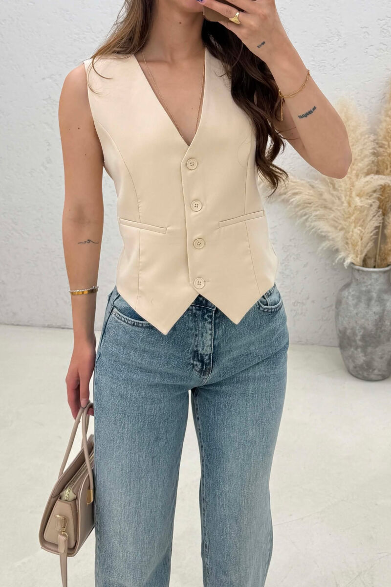 ONE COLOR SIMPLE WOMAN VEST CREAM/KREM - 4