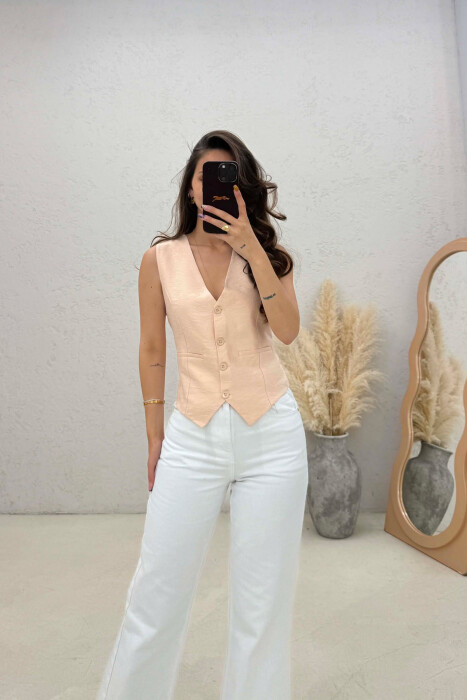 ONE COLOR SIMPLE WOMAN VEST CREAM/KREM - KLAUDIO FASHION