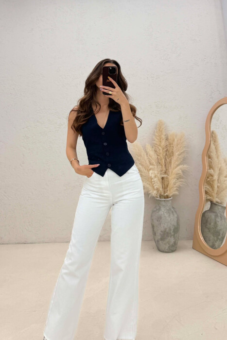 ONE COLOR SIMPLE WOMAN VEST DARK BLUE/BEE - 4