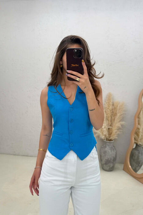 ONE COLOR SIMPLE WOMAN VEST LIGHTBLUE/BZ - 1
