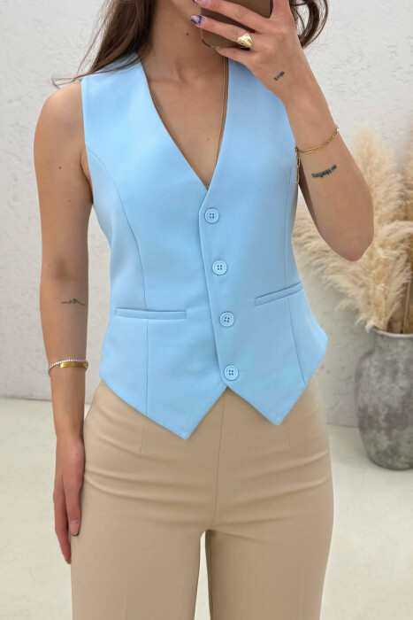 ONE COLOR SIMPLE WOMAN VEST LIGHTBLUE/BZ - 2