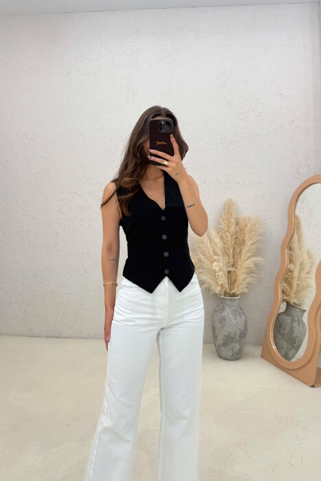 ONE COLOR SIMPLE WOMAN VEST MIDNIGHT BLUE/BLU MESNATE - KLAUDIO FASHION