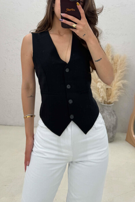 ONE COLOR SIMPLE WOMAN VEST MIDNIGHT BLUE/BLU MESNATE - 3