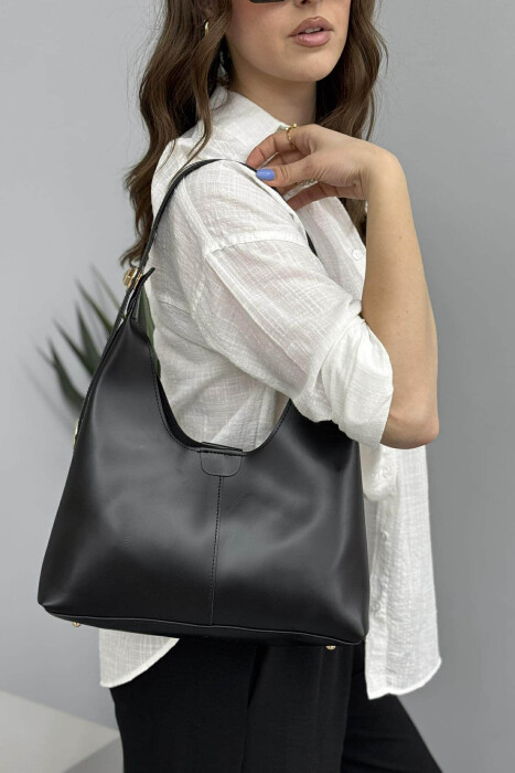 ONE COLOR SIMPLE WOMEN BAG BLACK/ E ZEZE - KLAUDIO FASHION