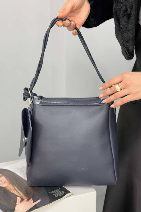 ONE COLOR SIMPLE WOMEN BAG DARK BLUE/BEE - 2