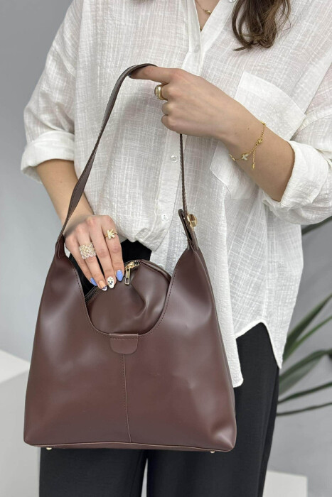 ONE COLOR SIMPLE WOMEN BAG DARK BROWN/KAE - KLAUDIO FASHION