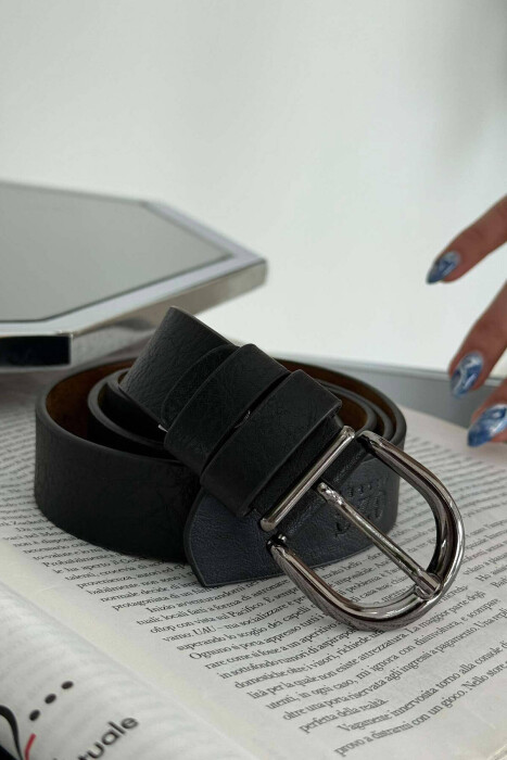 ONE COLOR SIMPLE WOMEN BELT BLACK+SILVER/ZEZE+ARGJEND - KLAUDIO FASHION