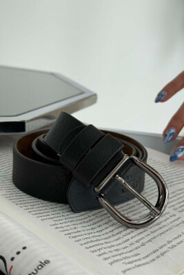 ONE COLOR SIMPLE WOMEN BELT BLACK+SILVER/ZEZE+ARGJEND 