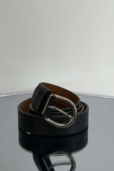 ONE COLOR SIMPLE WOMEN BELT BLACK+SILVER/ZEZE+ARGJEND - 2