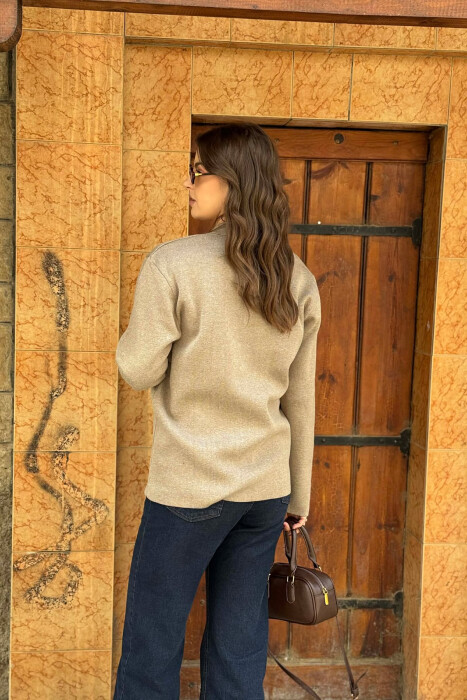 ONE COLOR SIMPLE WOMEN CARDIGAN BEIGE/BEZHE - 3