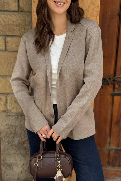 ONE COLOR SIMPLE WOMEN CARDIGAN BEIGE/BEZHE - 4