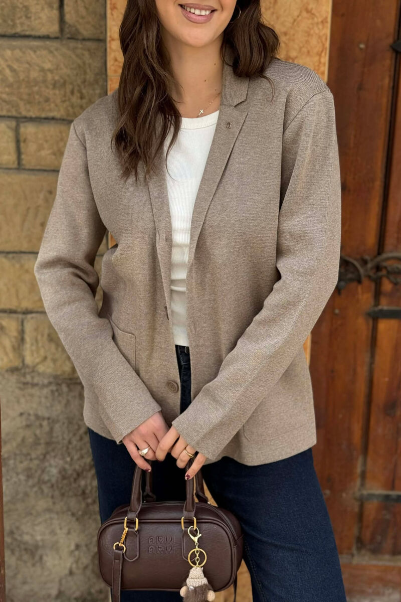 ONE COLOR SIMPLE WOMEN CARDIGAN BEIGE/BEZHE - 4