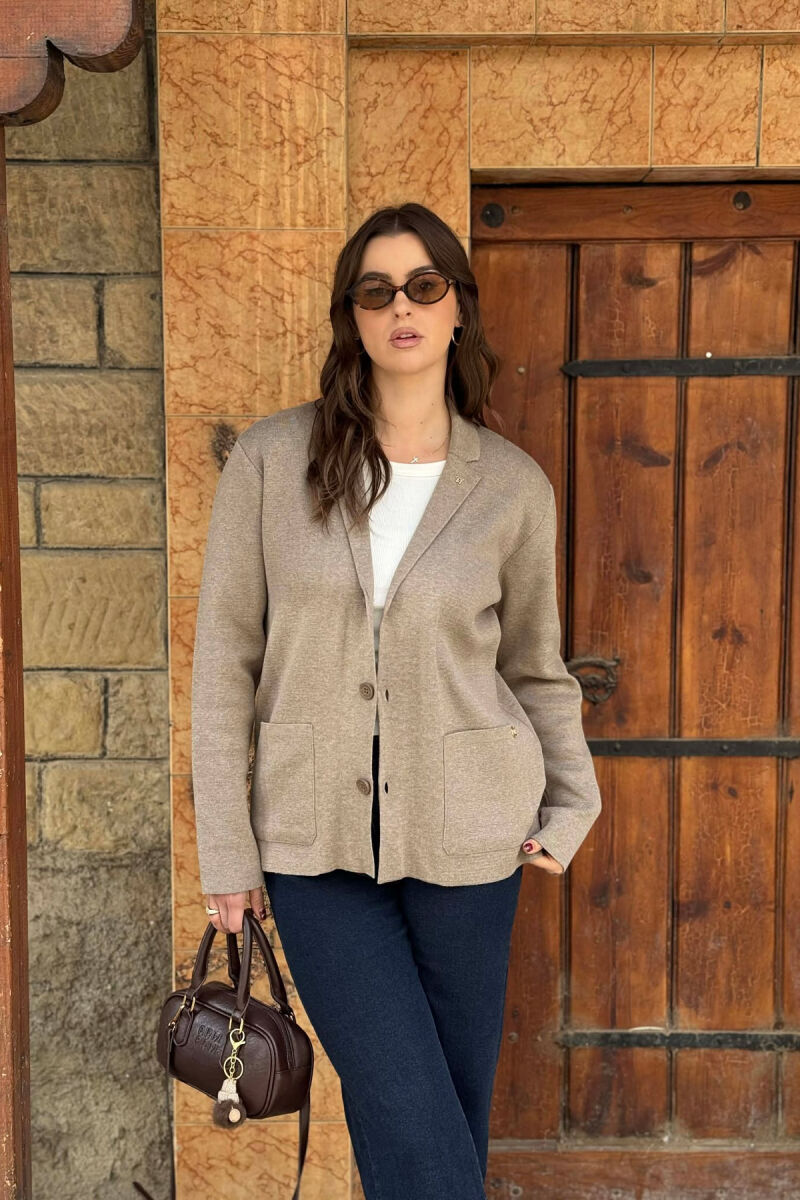 ONE COLOR SIMPLE WOMEN CARDIGAN BEIGE/BEZHE - 2