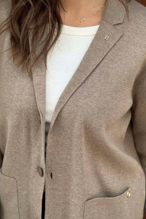 ONE COLOR SIMPLE WOMEN CARDIGAN BEIGE/BEZHE - 5