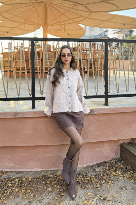 ONE COLOR SIMPLE WOMEN CARDIGAN BEIGE/BEZHE - 1