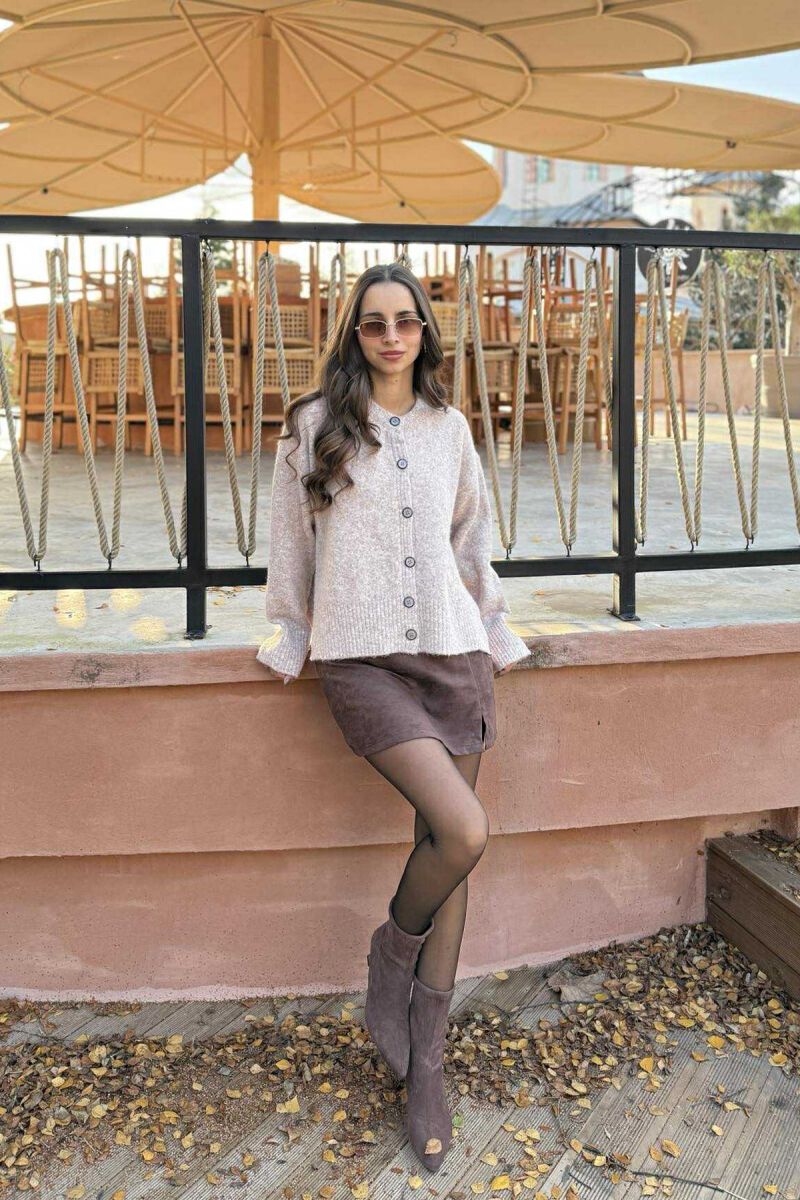 ONE COLOR SIMPLE WOMEN CARDIGAN BEIGE/BEZHE - 1