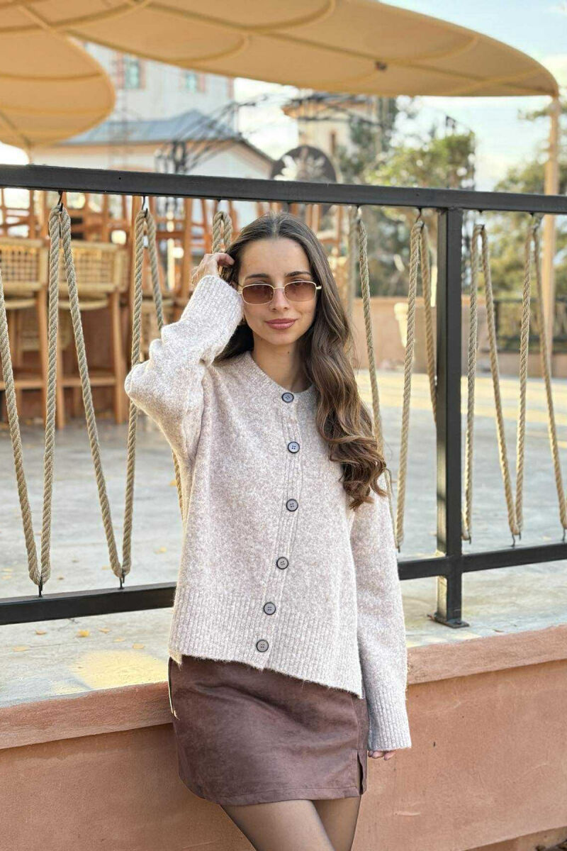 ONE COLOR SIMPLE WOMEN CARDIGAN BEIGE/BEZHE - 2