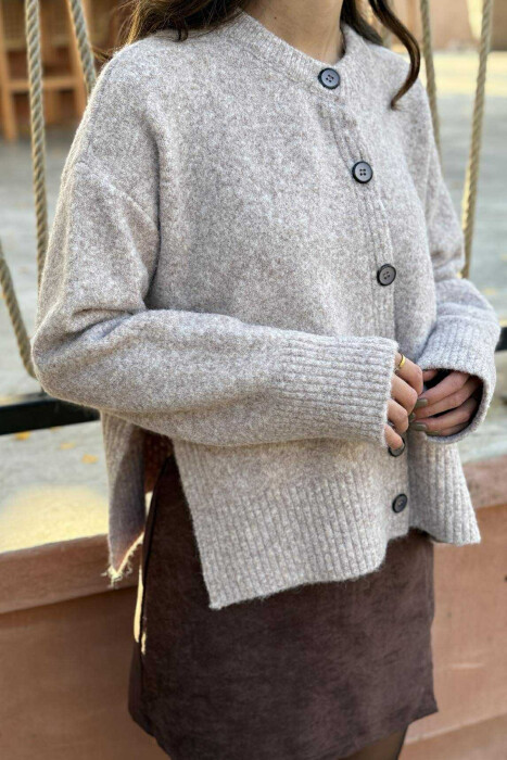 ONE COLOR SIMPLE WOMEN CARDIGAN BEIGE/BEZHE - 4