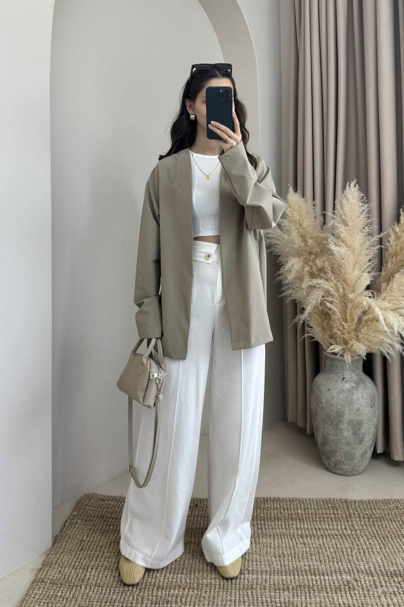 ONE COLOR SIMPLE WOMEN CARDIGAN BEIGE/BEZHE - 2