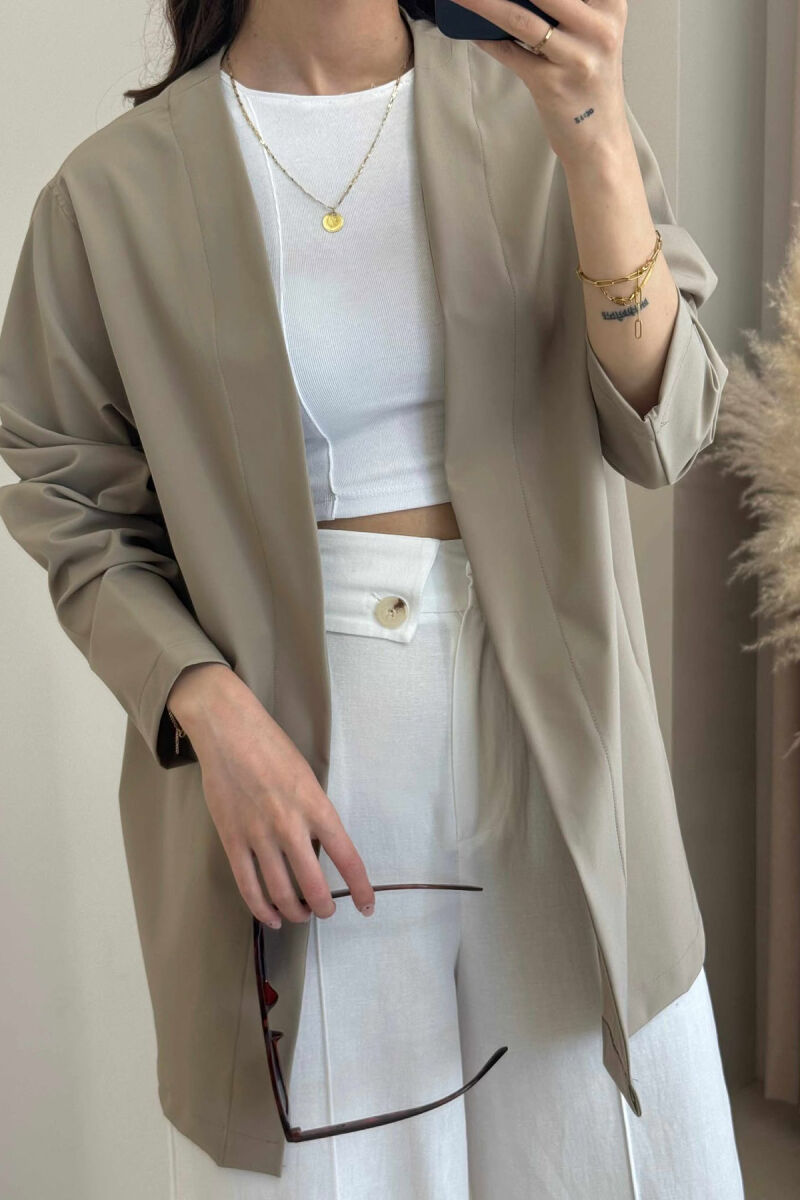 ONE COLOR SIMPLE WOMEN CARDIGAN BEIGE/BEZHE - 4