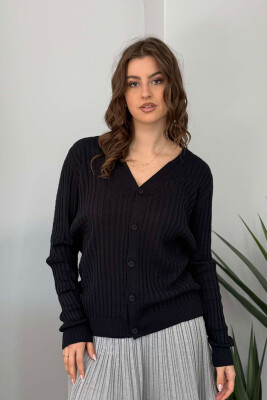 ONE COLOR SIMPLE WOMEN CARDIGAN BLACK/ E ZEZE 