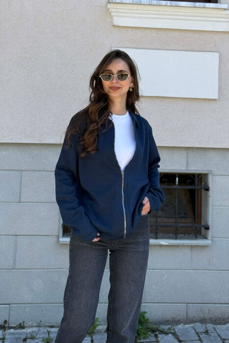 ONE COLOR SIMPLE WOMEN CARDIGAN BLUE/BLU 