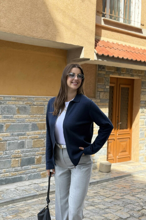 ONE COLOR SIMPLE WOMEN CARDIGAN BLUE/BLU - 4