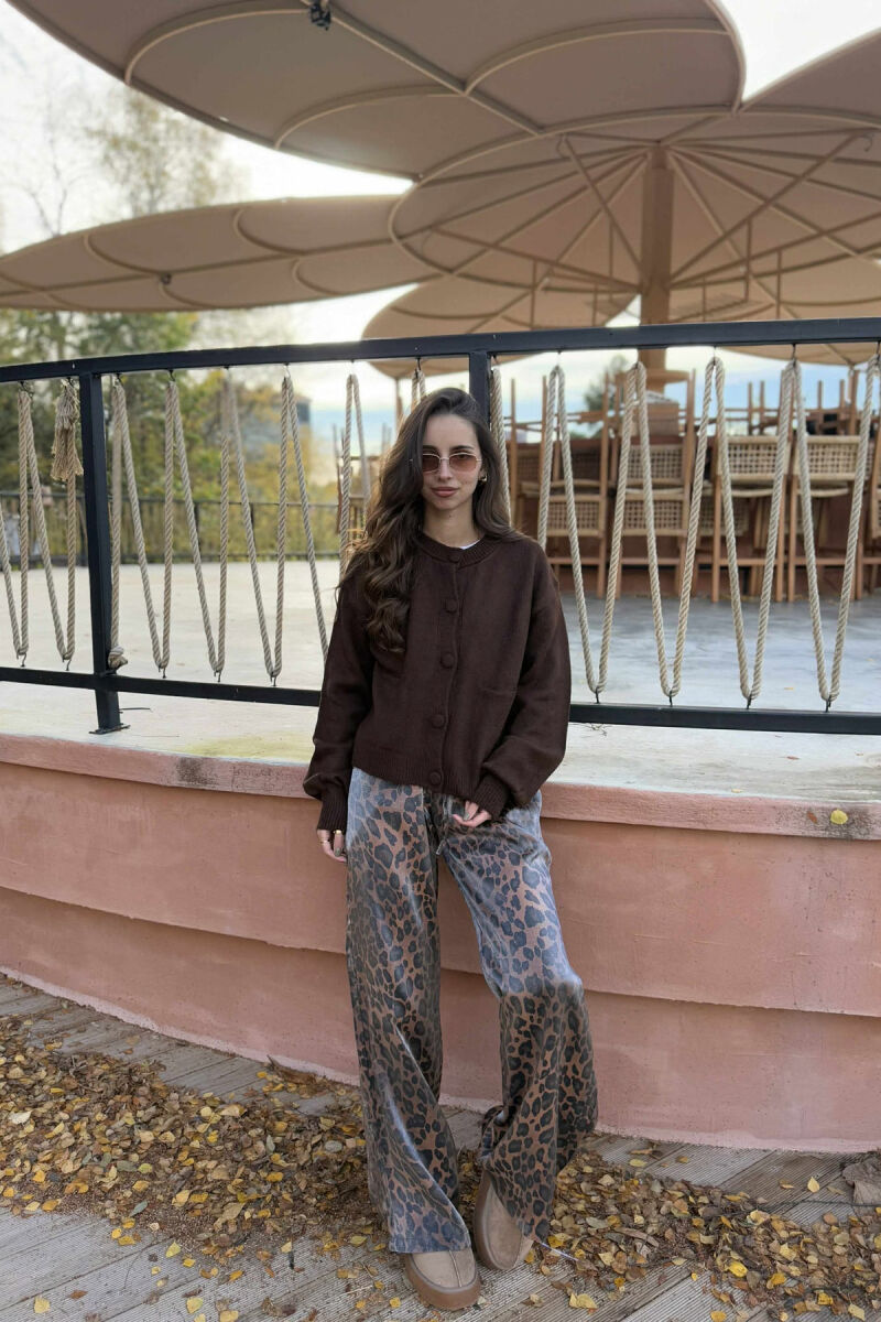 ONE COLOR SIMPLE WOMEN CARDIGAN BROWN/KAFE - 2