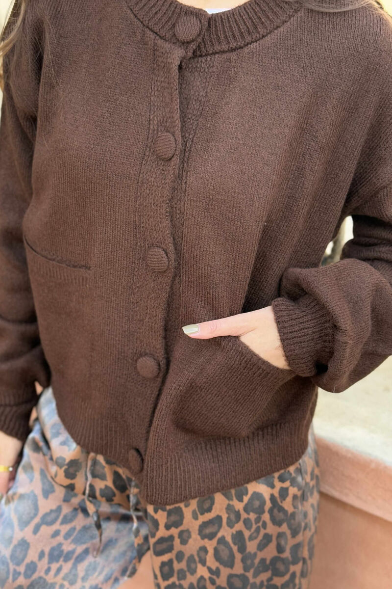 ONE COLOR SIMPLE WOMEN CARDIGAN BROWN/KAFE - 3