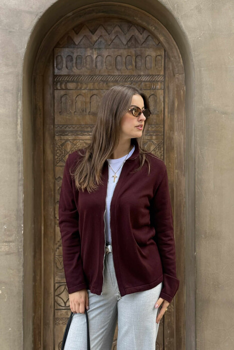 ONE COLOR SIMPLE WOMEN CARDIGAN BURGUNDY/VISHNJE - 4