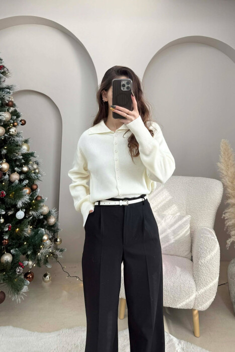 ONE COLOR SIMPLE WOMEN CARDIGAN CREAM/KREM - KLAUDIO FASHION