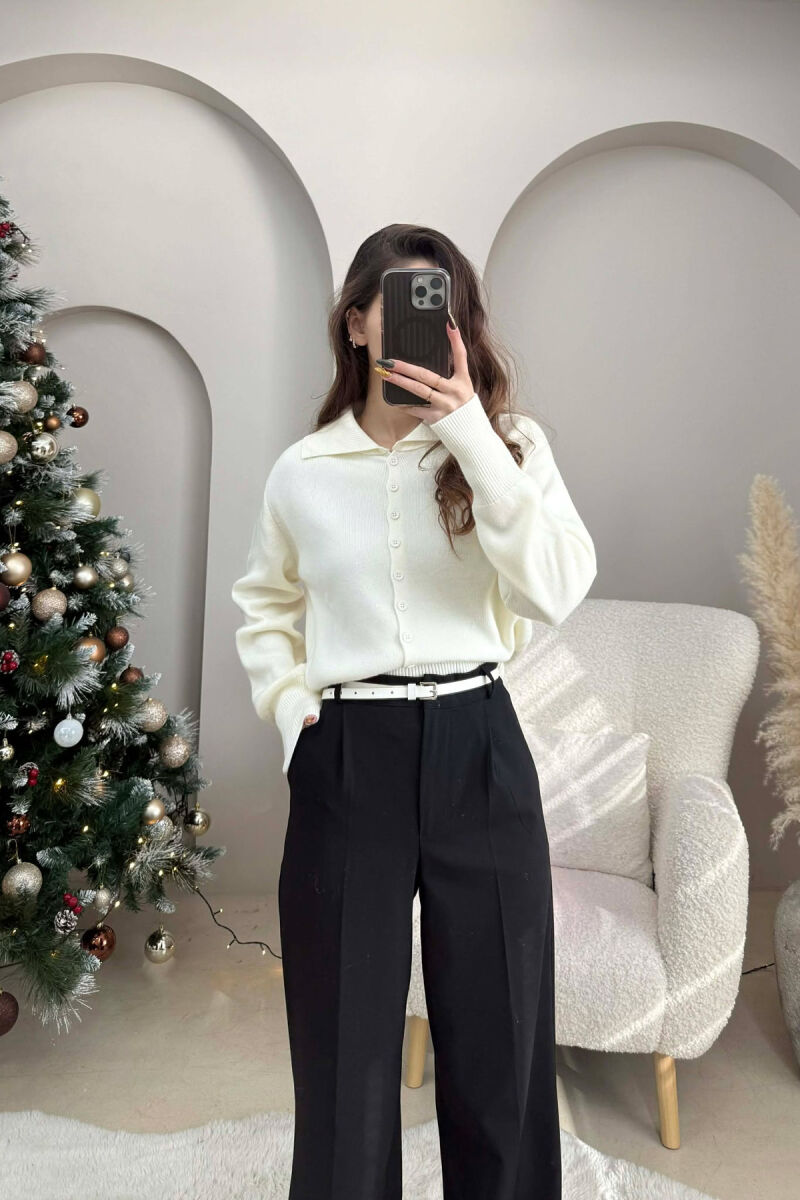 ONE COLOR SIMPLE WOMEN CARDIGAN CREAM/KREM - 1