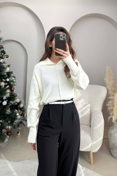 ONE COLOR SIMPLE WOMEN CARDIGAN CREAM/KREM - 2