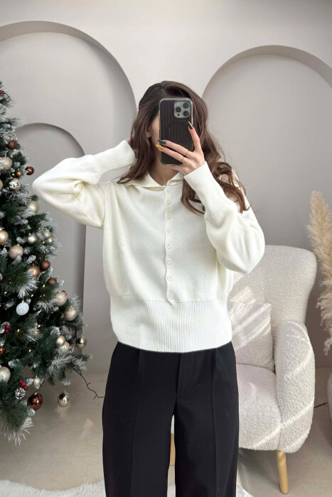 ONE COLOR SIMPLE WOMEN CARDIGAN CREAM/KREM - 3